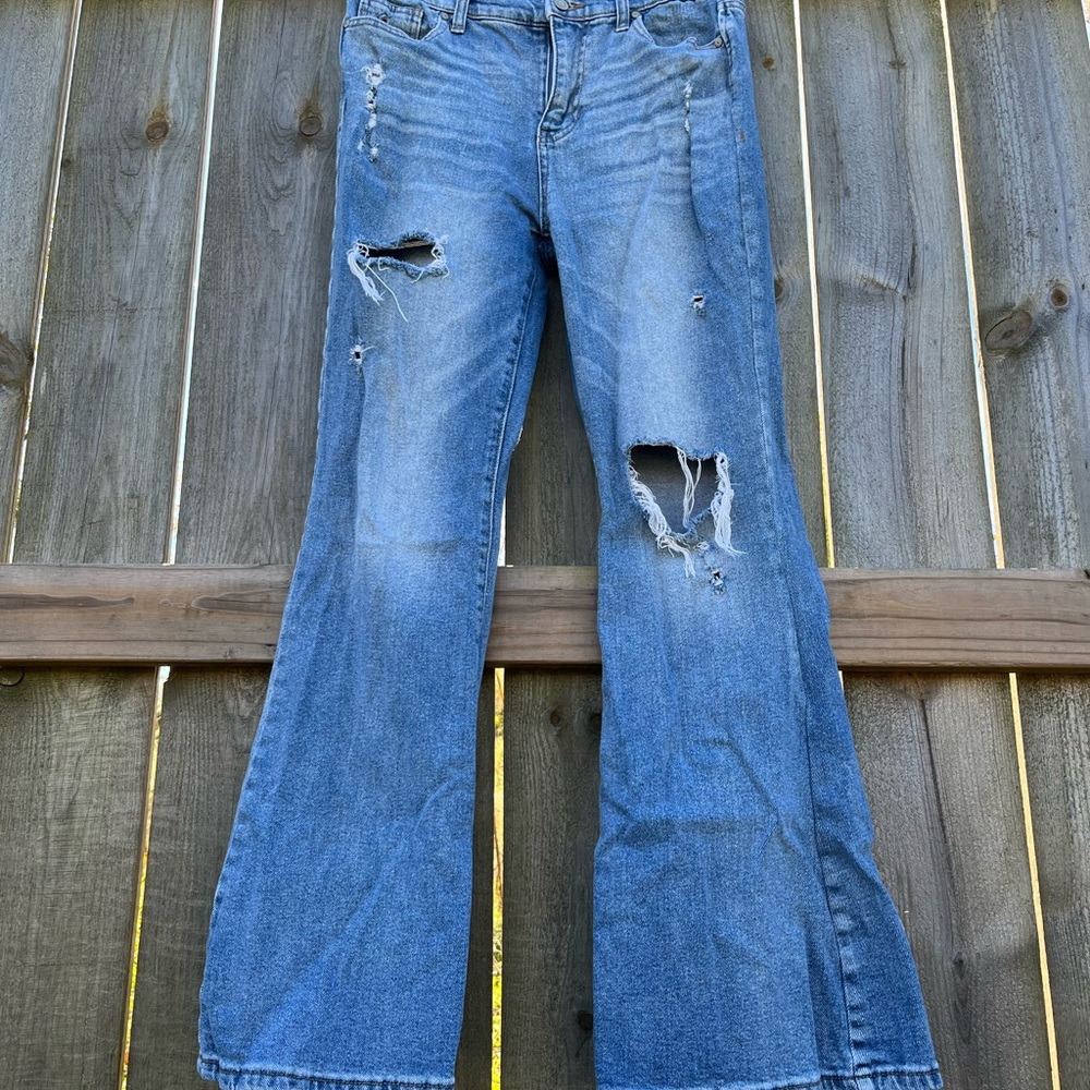 Altar’d State Distressed Flare Jeans – Size 29/9, Medium Wash